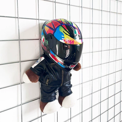 doll helmet bear AGV: Motosiklet dəbilqələri - height-28cm-champagne-color-black-bear-agv-graffiti-upgraded-tail-wing