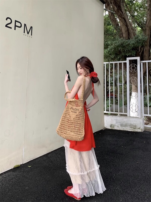 Summer Dopamine Outfit: a Complete Set of Red Spaghetti Strap Dress and Long Skirt with a Flared Hem, Two-Piece Set for Seaside Vacation Style Summer Dopamine Outfit: a Complete Set of Red Spaghetti Strap Dress and Long Skirt with a Flared Hem, Two-Piece Set for Seaside Vacation Style