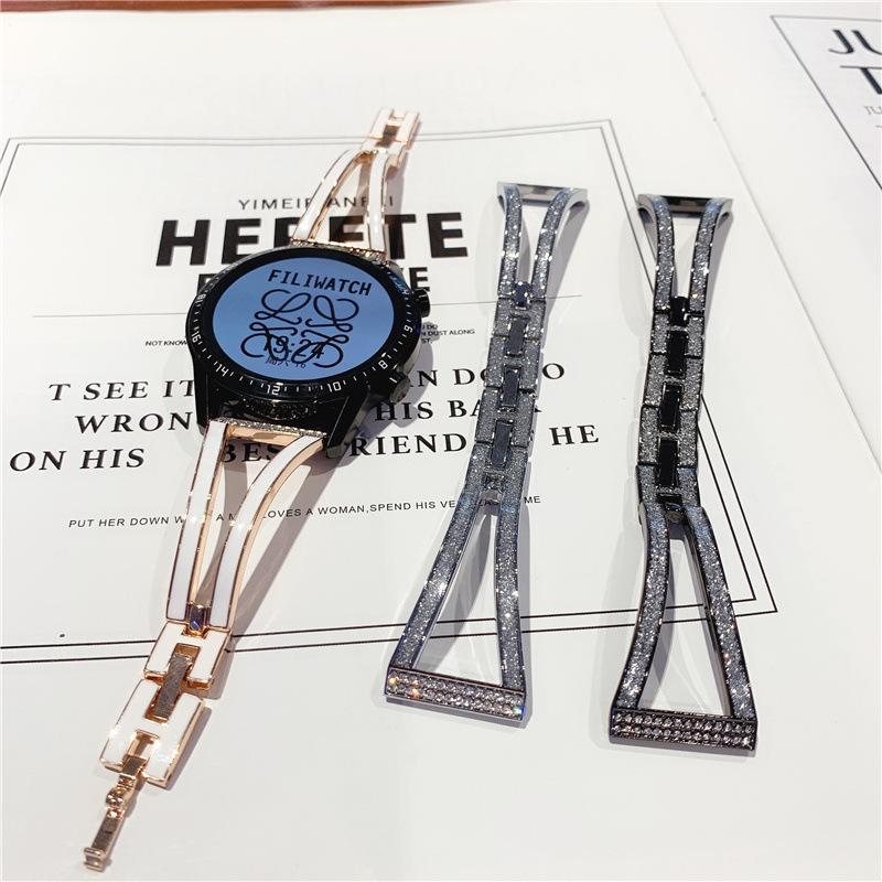 Suitable for versa2/3 Huawei gt3/gt2 watch strap 42/46m metal bracelet epoxy glitter women's fashion