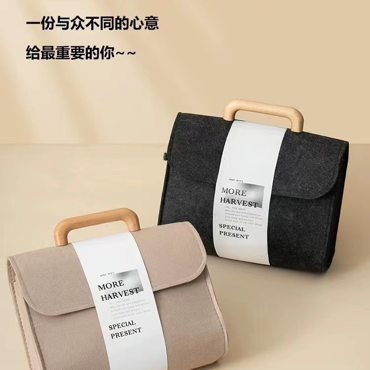 新款商务毛毡包木把毛毡袋年终福利木柄手提包司年会伴手礼礼品