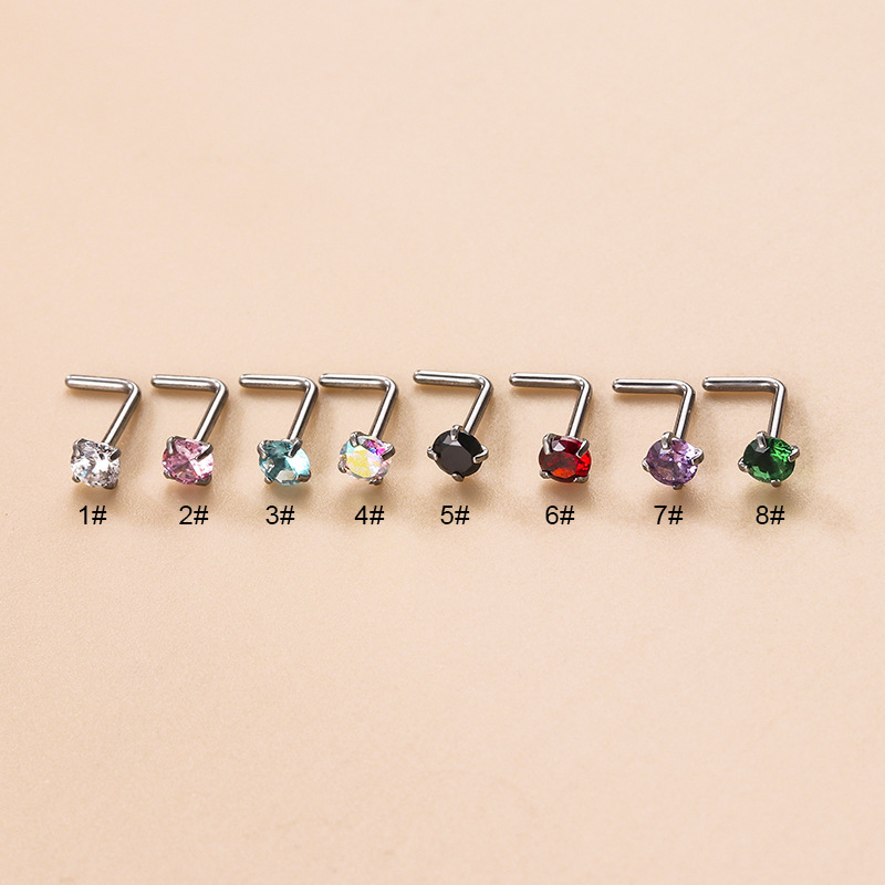 4g Weight Zircon Inlay Material 1 Piece 316L Stainless Steel Zircon Nose Rings & Studs Geometric Waterproof Non Tarnish Surgical Steel