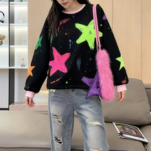 2025欧美街头新款宽松印花五角星涂鸦潮流慵懒风卫衣休闲套头女装