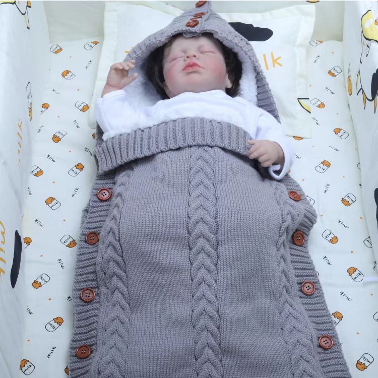 Wholesale Customized Baby Fleece Sleeping Bag Baby Thickeneded Knitted Warm Sleeping Bag Wool Stroller Button Sleeping Bag