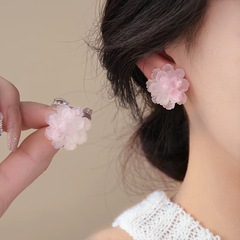 春夏粉色桃花耳钉女小众设计感耳环2025新款爆款甜美超仙气质耳饰