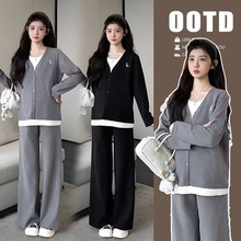 2025秋冬新款韩版休闲减龄假两件设计高级感气质孕妇套装