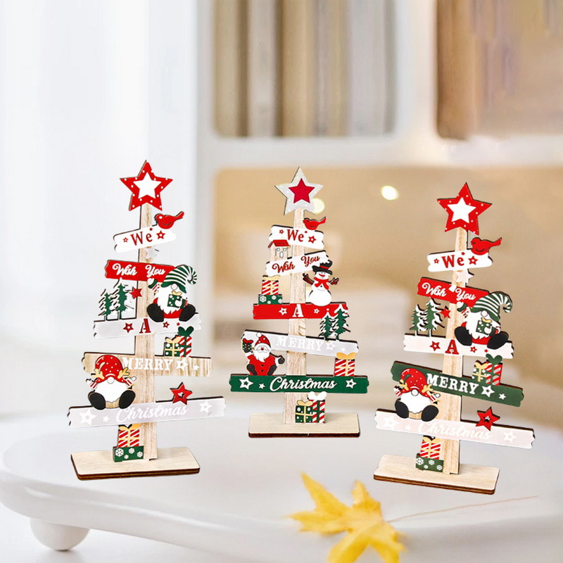 Nuevos productos decoraciones de Navidad mini escritorio de madera pequeña decoración de árbol de Navidad madera decoración de tarjeta de letras inglesas