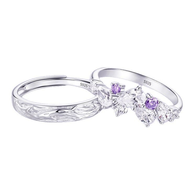 Wisteria Flower Couple Rings for Men and Women, Niche Design, Light Luxury Fashion, Matching Rings, Birthday Gift for Girlfriend