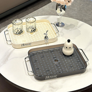Light Luxury Tea Tray Household Living Room Coffee Table Cup Tea Cup Water Cup Drain Tray Place Tea Set Rectangular Fruit Tray