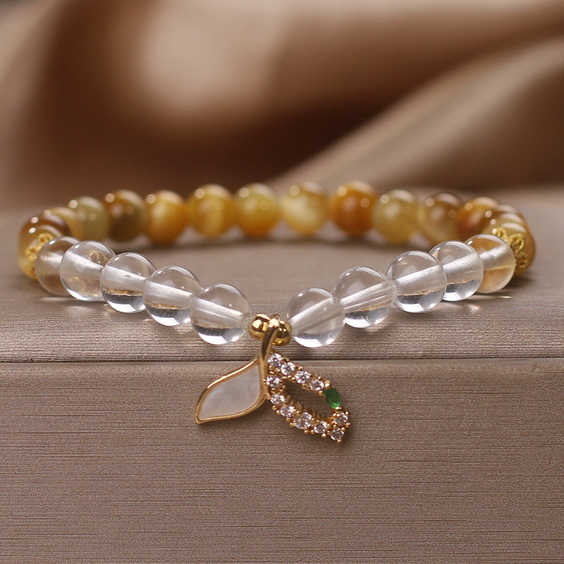 Natural oro tigre ojo piedra pulsera de cristal blanco mujer de alto nivel sensación colgante de cola de pez pulsera ligera lujo nicho joyería de mano