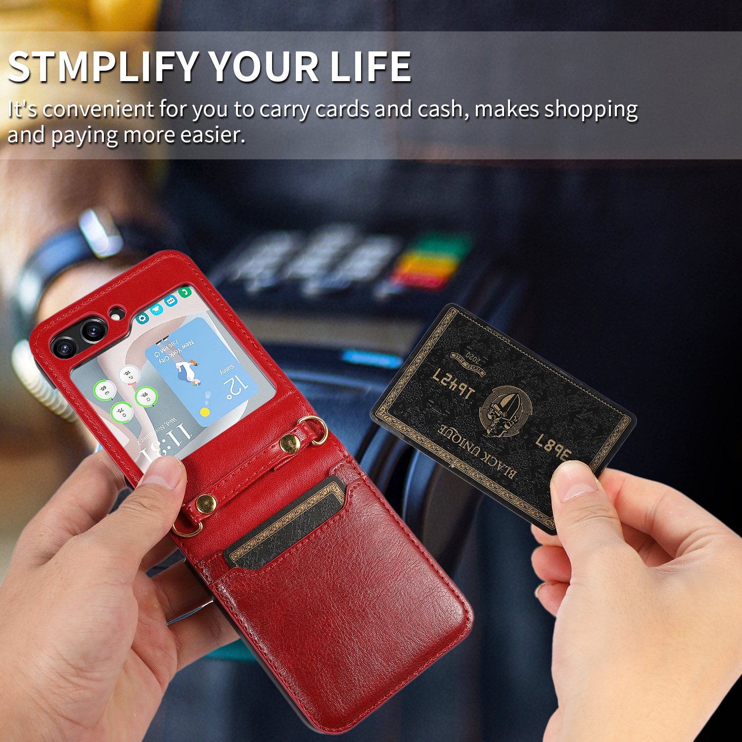 Suitable for Samsung ZFlip5 color blocking glossy card ZFLIP3/4 diagonal hanging rope fashion socialite foldable phone_voghion.com
