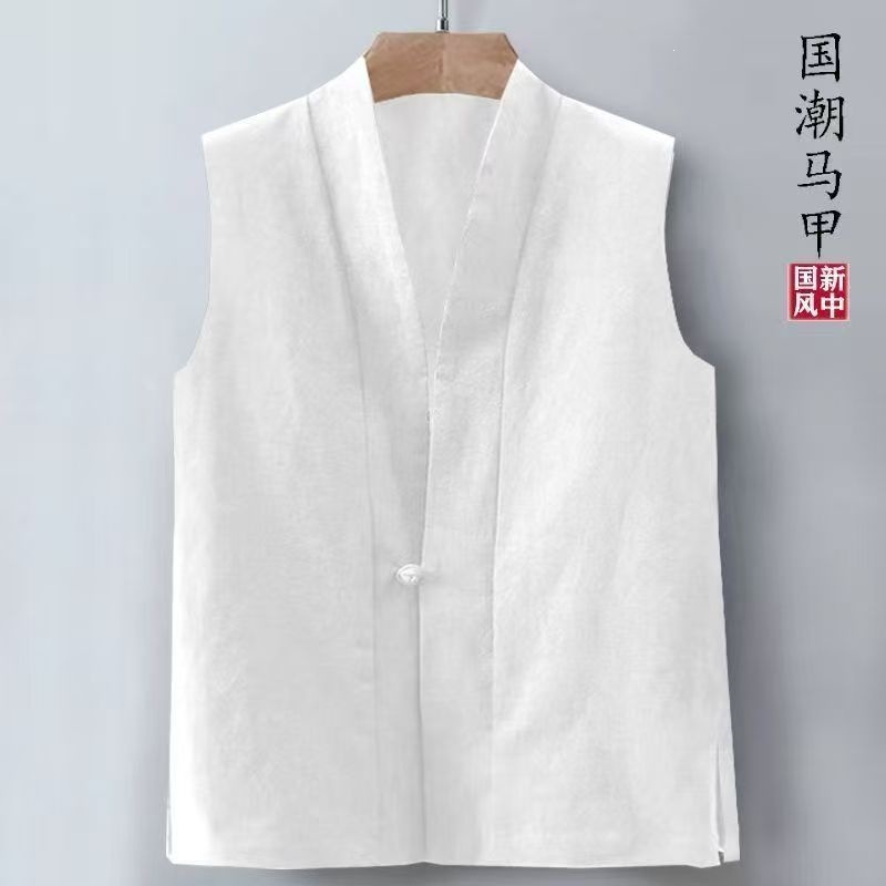 New Chinese style summer linen loose-fitting thin vest vest, Chinese cotton and linen vest for middle-aged and elderly people, Tang suit