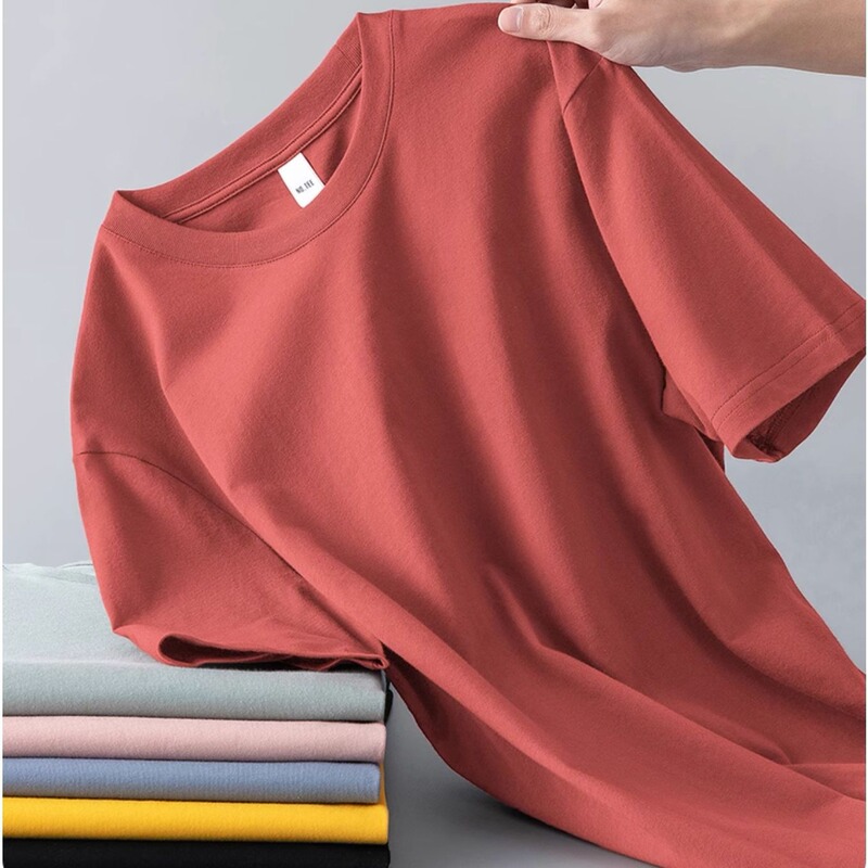 2025 new cotton T-shirt 230g Xinjiang cotton heavy round neck T-shirt thick opaque pure white short sleeve basic