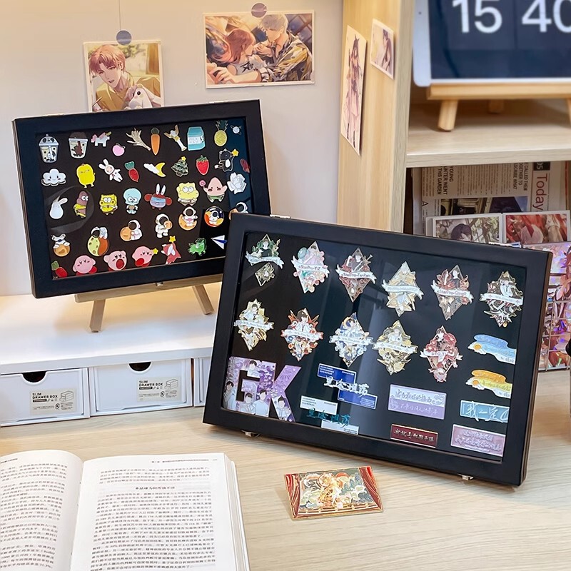 Badge Display Frame Metal Brooch Collection Storage Box Photo Frame Medal Seal Collection Rack Felt Bar Commemorative Board