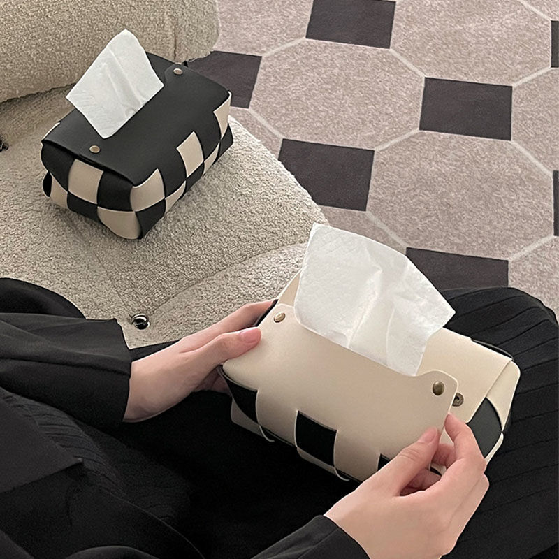 Caja de cuero de estilo nórdico mesa de té doméstica tablero de ajedrez creativo inswind red retro lujoso tejido caja de toallas de papel