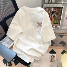 厂家批发夏季简约潮流时尚圆领印花图案上衣百搭五分袖宽松体恤衫