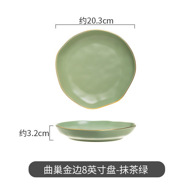 Moderno juego de regalo de tazones de sopa de lujo, diseño creativo de nido curvo irregular con vajilla de cerámica con borde dorado, que incluye platos, tazones y cucharas para uso doméstico.