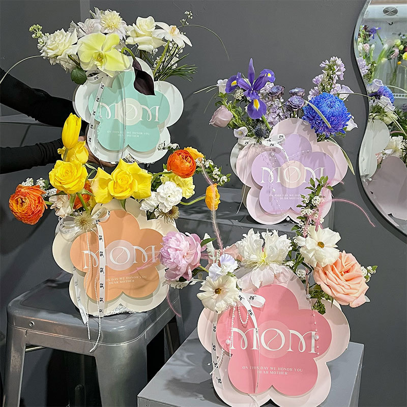 母亲节新款 花朵系列手提盒花艺插花盒抱抱桶礼物盒鲜花包装材料