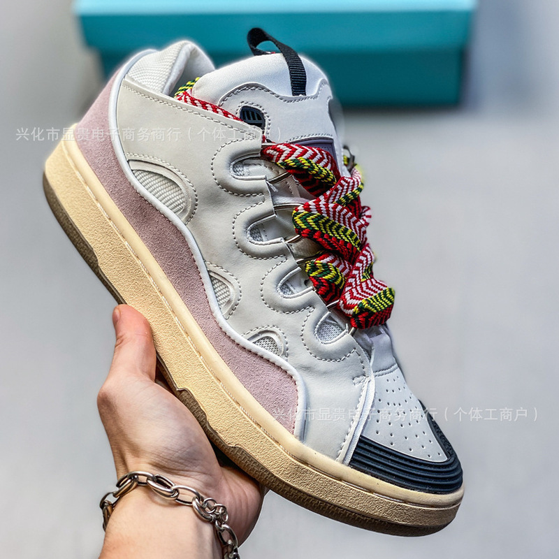 Cross-Border Putian Lanvin Curb Bread Shoes for Men and Women Leather Splicing Lace-Up Sports and Leisure Dad Wave Shoes Cross-Border Putian Lanvin Curb Bread Shoes for Men and Women Leather Splicing Lace-Up Sports and Leisure Dad Wave Shoes