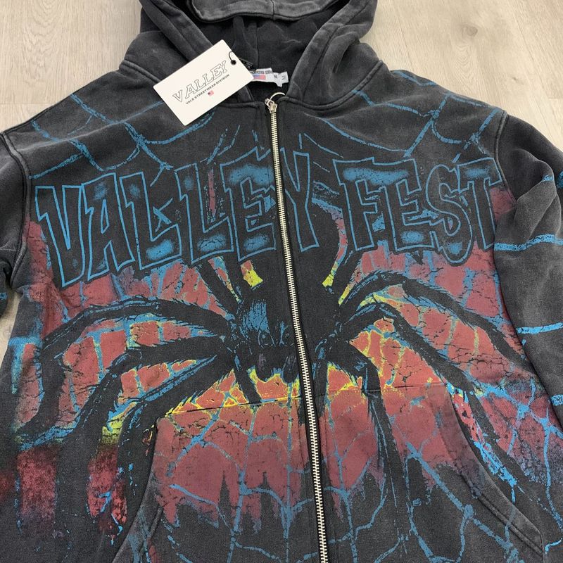 跨境潮牌Vale Big Widow Zip Up Hoodie欧美街头潮蜘蛛网开衫卫衣|undefined