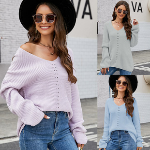European and American Casual Contrast Color Sweater Coat Women's 2022 New Loose Mid-length Top Autumn and Winter Outer Knitted Cardigan_voghion.com