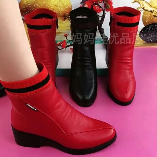 Winter Thickened Middle-Old Cotton Shoes Soft Sole Single Shoes Mother Shoes Wholesale into Soft Leather Women's Short Boots