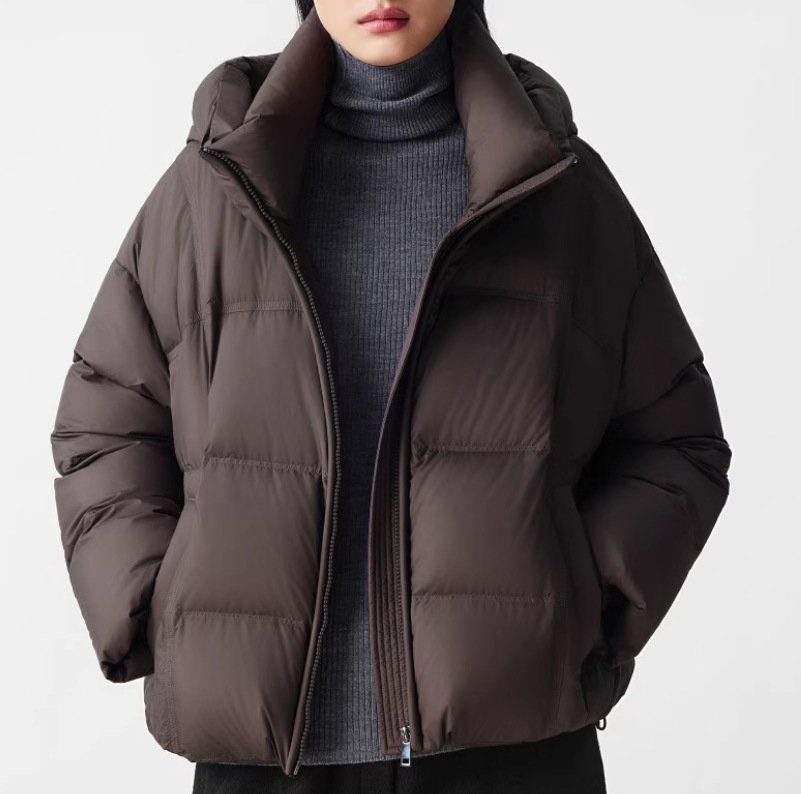 Langjia Women's 2025 Winter New Stand Collar Lightweight Hooded Fluffy High-End White Duck down Zipper down Jacket