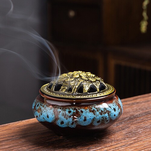 Ceramic incense burner for household Yiwu wholesale incense kiln Biange kiln incense burner temple incense gift small gourd small plate incense burner