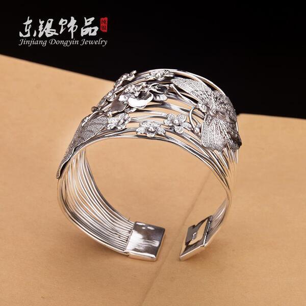 Retro ethnic universal matte silver bracelet