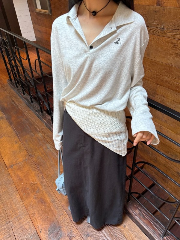 DIGM | 2025秋季极简松弛感绣花纽扣翻领POLO衫针织衫T恤女A60597|undefined