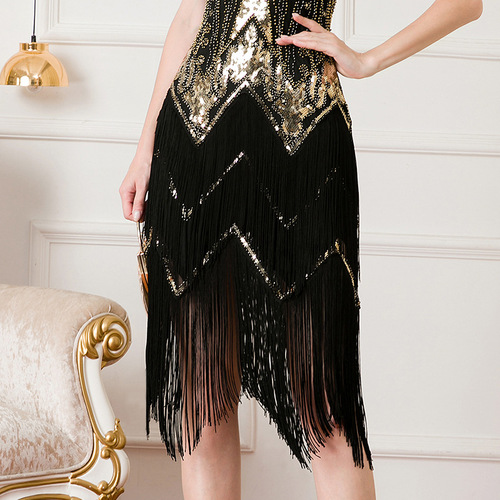 Women girls gold black sequins jazz dance dress flapper skirts restore ancient ways 1920s tassel dress evening cocktail party dress