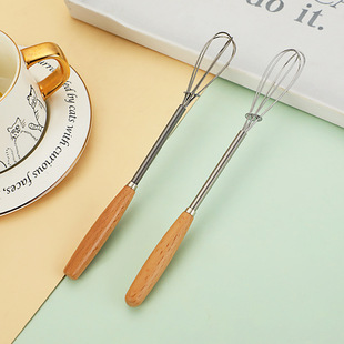 Stainless Steel Spring Manual Egg Beater Household Wooden Handle Mini Baking Milk Foam Machine Handheld Egg Milk Blender