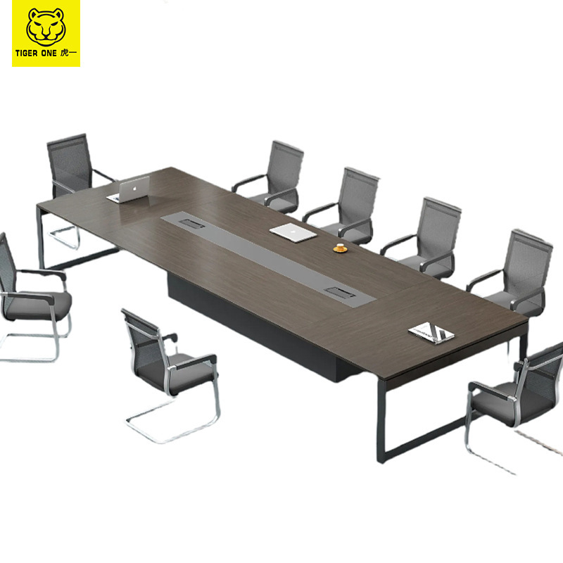 Tiger One Office Furniture Steel Frame Conference Table Office Simple Modern Rectangular Staff Training Table Titan Walnut Color