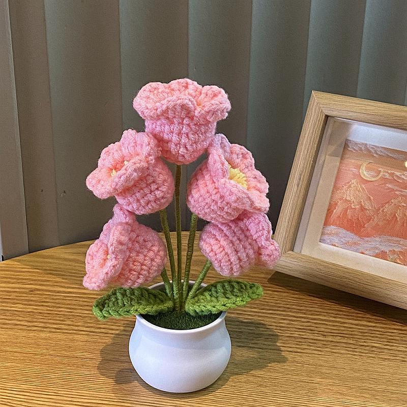 Nuevo creativo Lily tejido a mano maceta artificial acabado lana ganchillo decoración de escritorio regalo image 4