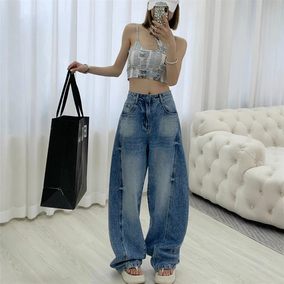 25 ранняя весна новый продукт Nanyou Haute Couture Алекс простой и универсальный градиентный цвет выцветшие casual зауженные джинсы