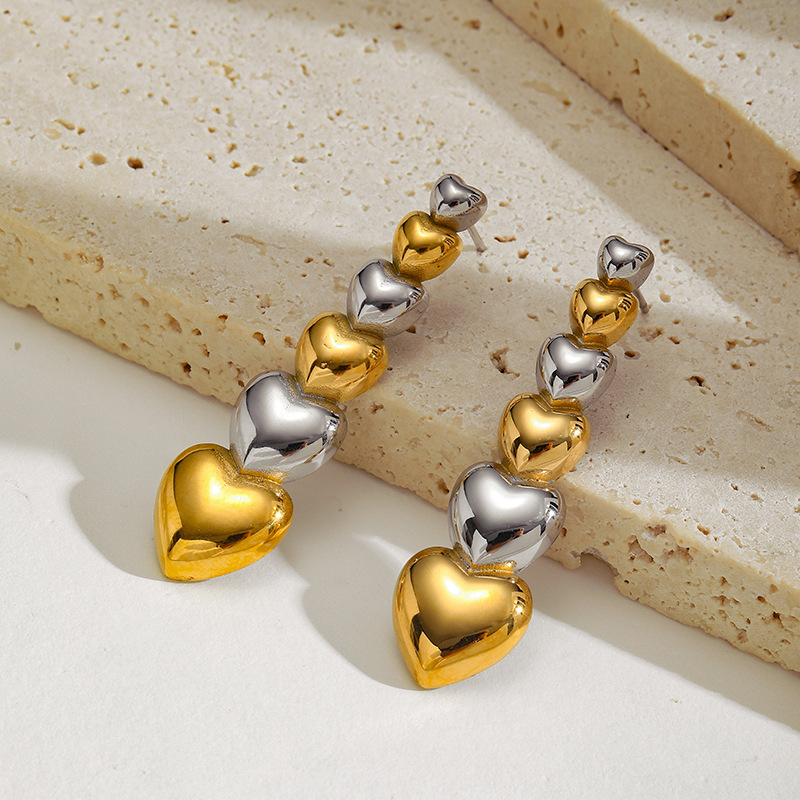 All Seasons Season 1 Pair Elegant Modern Style Classic Style Heart Shape Flower Mixed Metal 304 Stainless Steel Drop Earrings Ear Studs