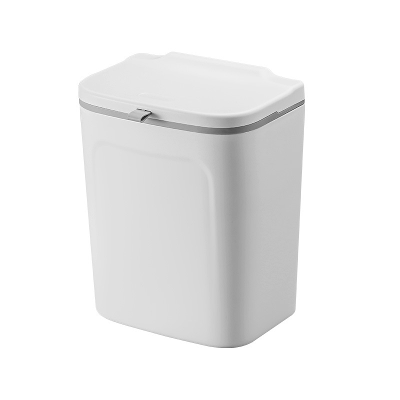 Bote de basura de plástico montado en la pared con tapa, baño, cocina, puerta de gabinete, espacio de suspensión, bote de basura de alto valor para el hogar