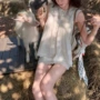 无袖高腰简约上衣套装