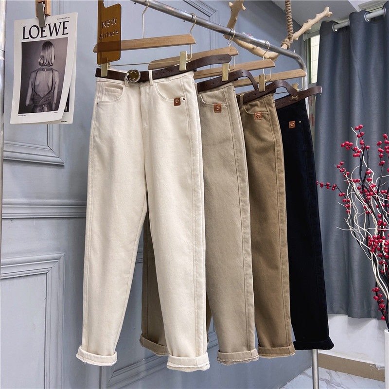 Early spring new collection: plus-size women's high-waisted denim dad jeans, versatile and thick, casual straight-leg pants for a youthful look