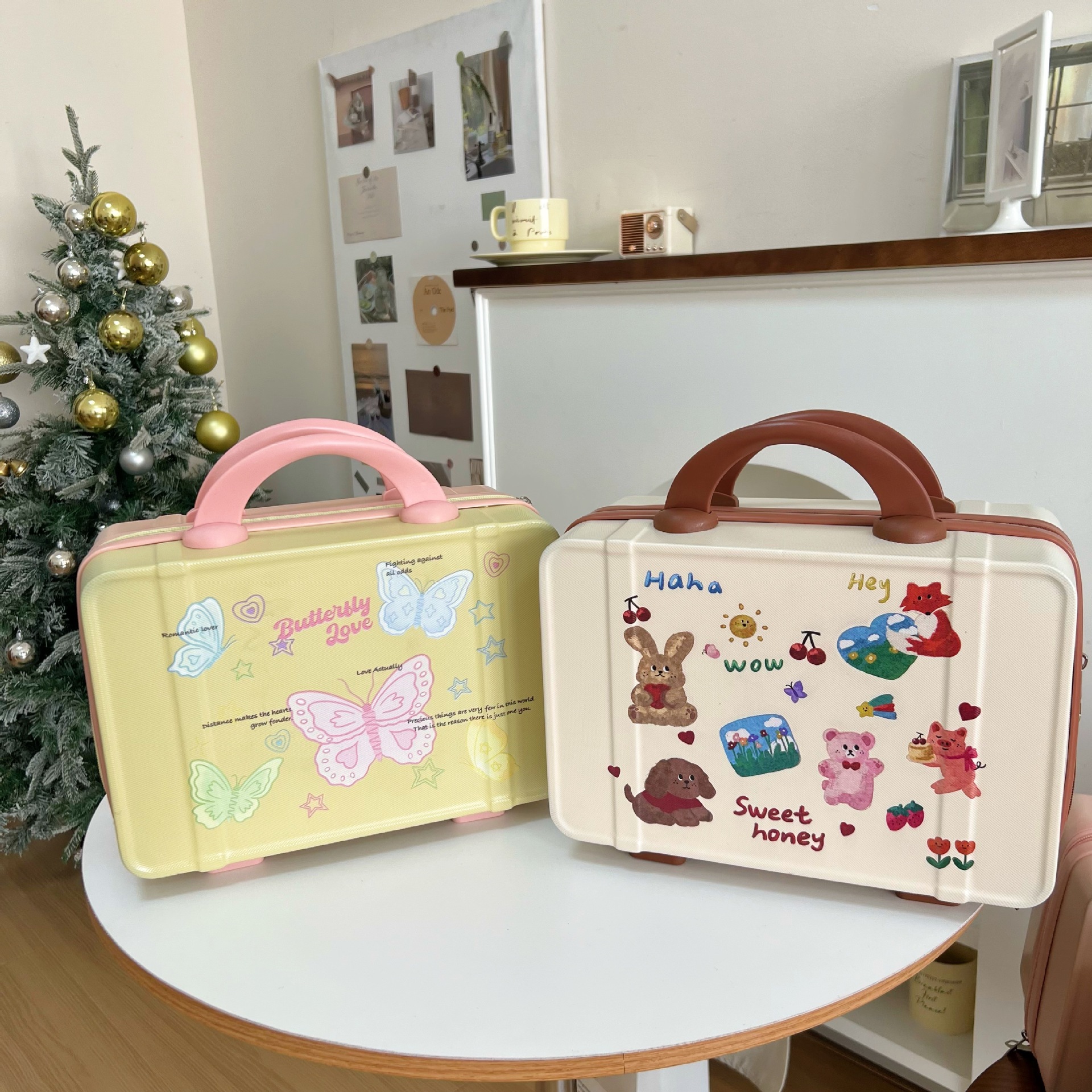 Original nuevo estuche cosmético bolsa de viaje estudiante de gran capacidad maleta de 14 pulgadas de alto aspecto lindo maleta portátil