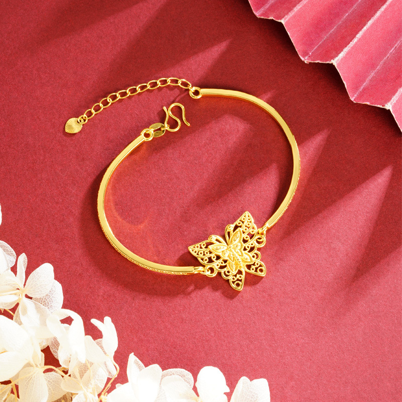Brazalete de oro de arena vietnamita lujo ligero de verano de alto nivel de corte de dama mariposa hueca joyas no se desvanecen al por mayor