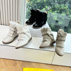 2025新款魔术贴真皮高帮鞋女厚底内增高休闲运动板鞋时尚休闲鞋