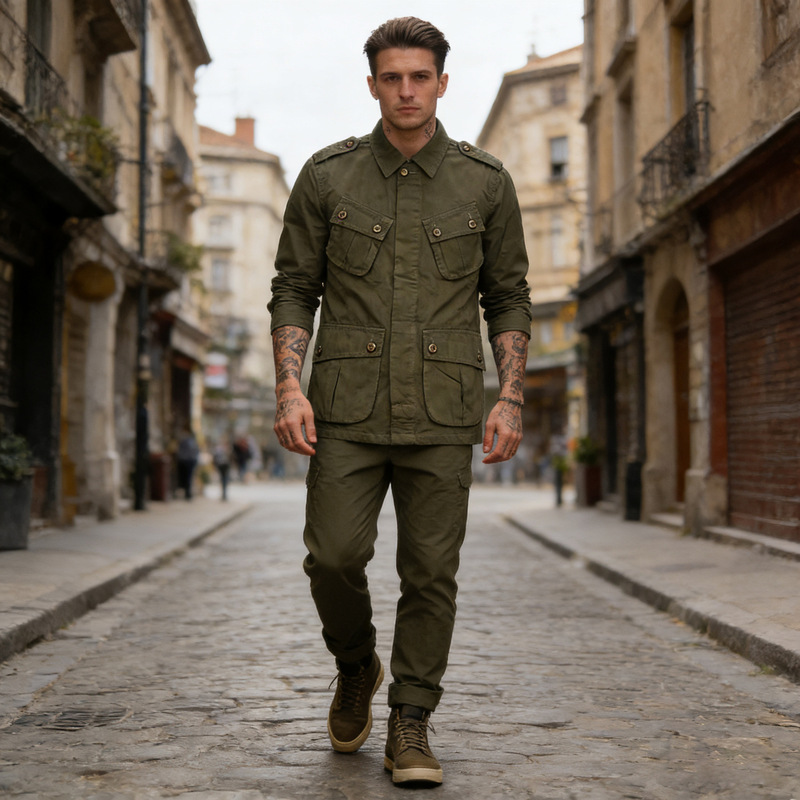 OKONKWO Herringbone Multi-Pocket Vietnam Jacket Ami Khaji Men's Hunting Jacket TCU Jungle Combat Jacket