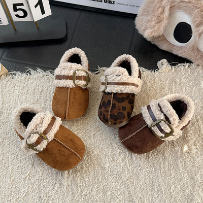 Обувь для девочек, бархатная обувь Birkenstock, новинка 2025 года, зимняя детская обувь, меховая обувь с низким вырезом, детские теплые большие хлопковые туфли