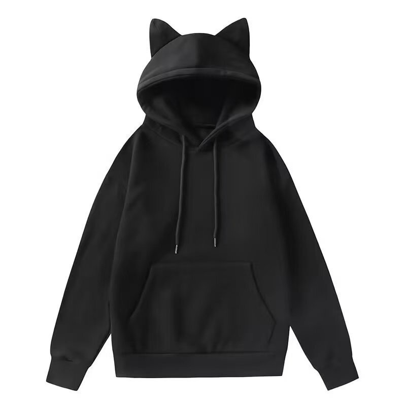 Personalized Design Cat Ear Hooded Top Fleece Sweatshirt Men's and Women's Long-Sleeved Street Hip-Hop Autum Cute Jacket