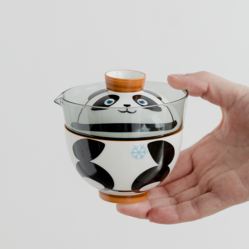 Snowdonia Glass Quick Cup Travel Kung Fu Tea Set Ceramic Panda One Pot One Cup Outdoor Portable Bag