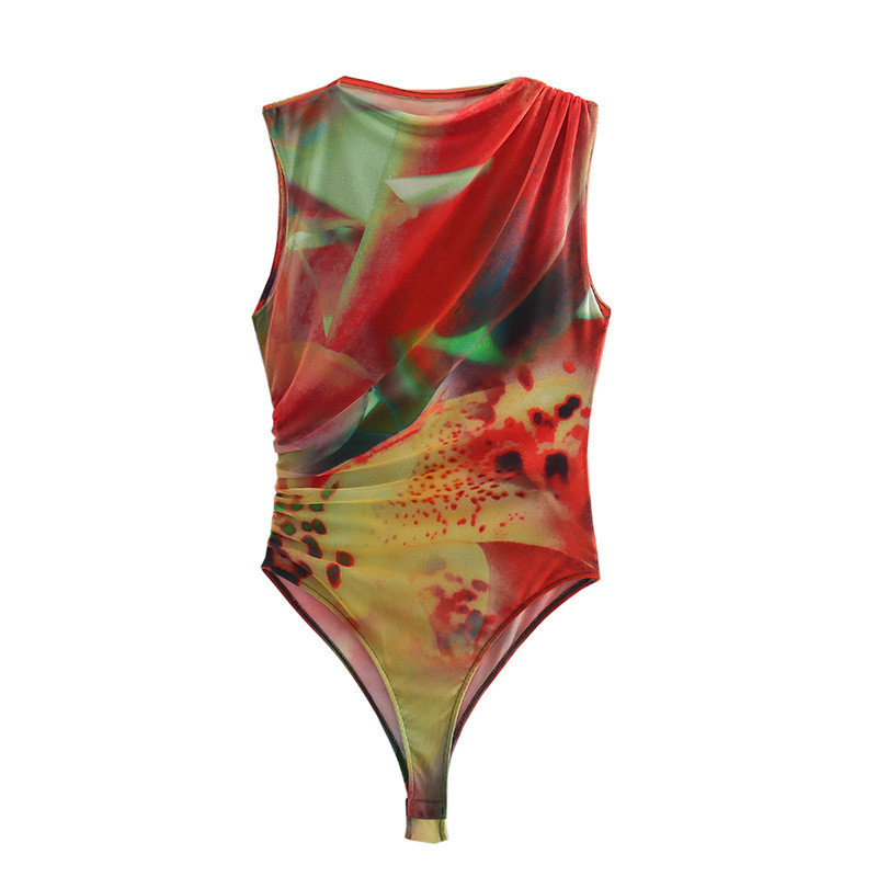AliExpress comercio exterior 2024 primavera y verano nueva ropa de mujer estilo europeo y americano plisado decoración slim-fit sexy mono de red de seda