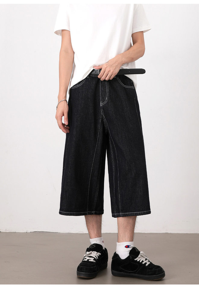 Quần jean short nam 7/10 dáng rộng suông phong cách denim cổ điển — Màu xanh da trời chi tiết 17