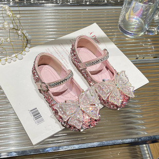 Girls' princess shoes 2023 Spring and Autumn new square toe versatile children's Elsa crystal shoes soft bottom children's shoes