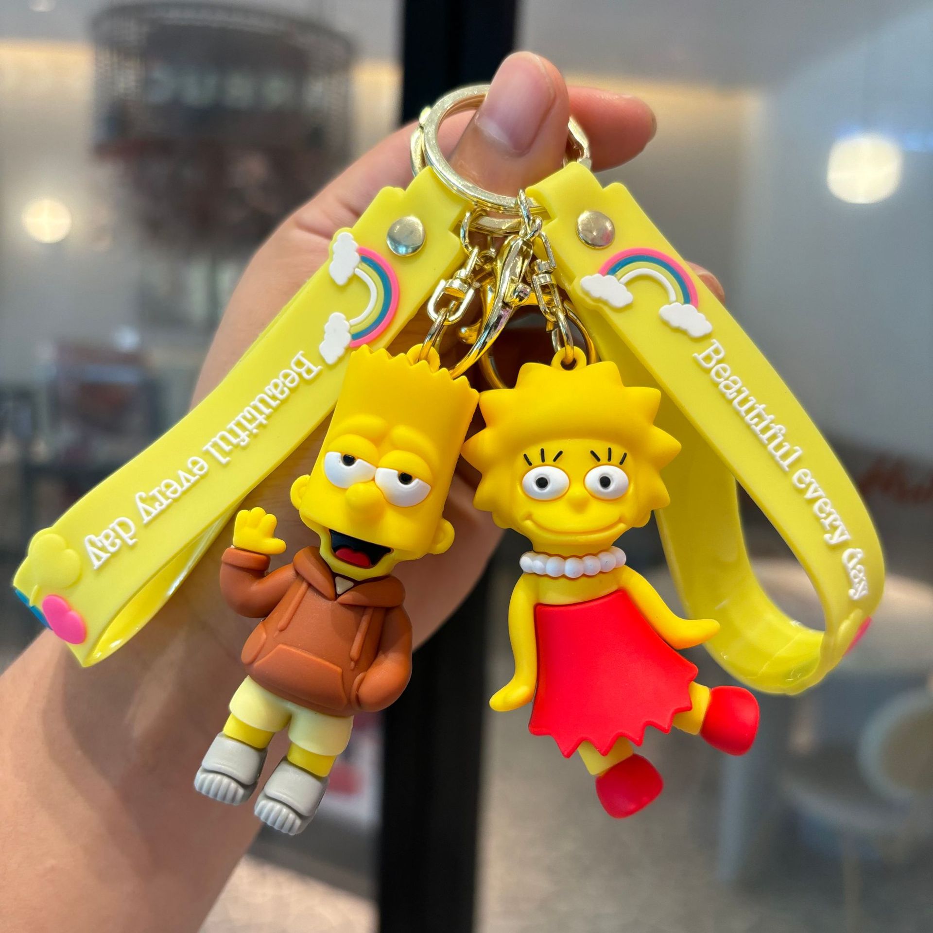 Simpsons caricatura de silicona muñecas lindas colgantes agarrador muñeca bolsos colgantes llaveros regalos