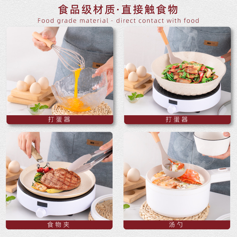 Fábrica al por mayor herramientas de cocina creativa espátula de silicona de 11 piezas con cubo de almacenamiento mango de madera utensilios de cocina de silicona conjunto de 12 piezas